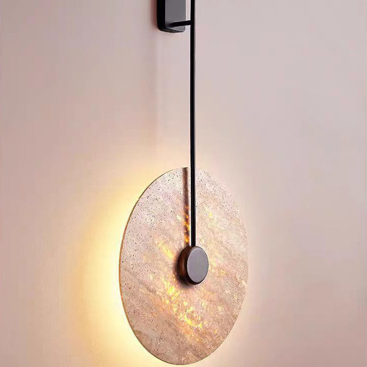 مصباح حائط LED من الحديد بتصميم دائرة هندسية يابانية تقليدية باللون الأصفر من الحجر الجيري لغرفة النوم 