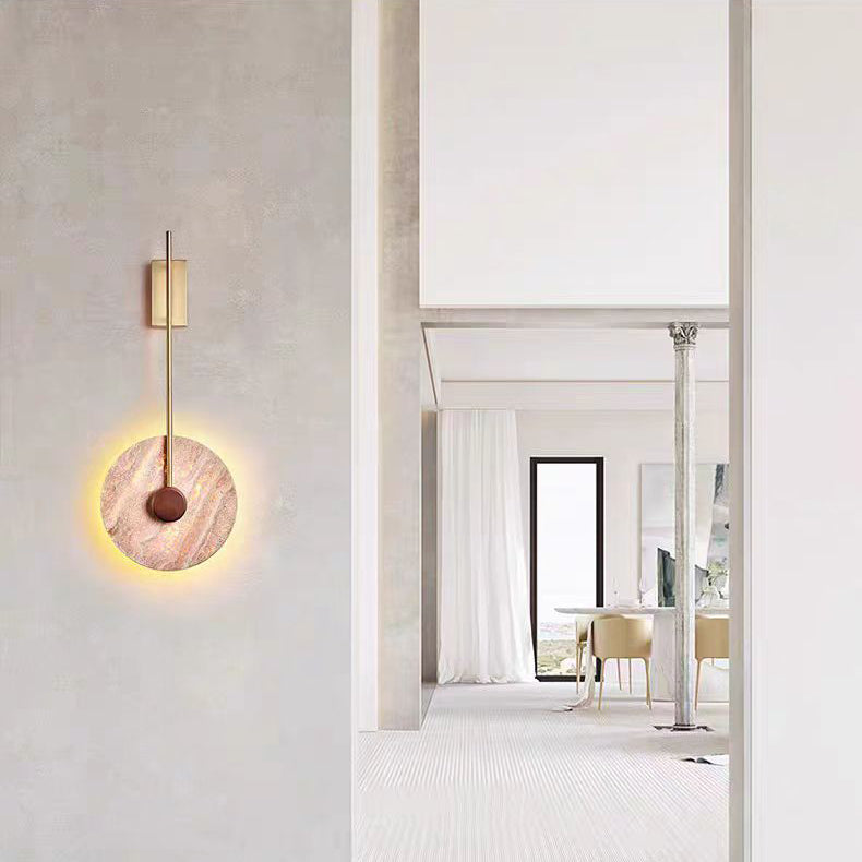 مصباح حائط LED من الحديد بتصميم دائرة هندسية يابانية تقليدية باللون الأصفر من الحجر الجيري لغرفة النوم 
