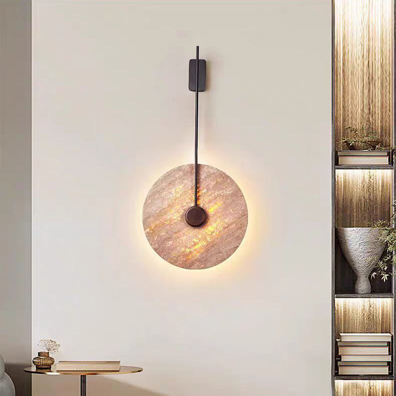 مصباح حائط LED من الحديد بتصميم دائرة هندسية يابانية تقليدية باللون الأصفر من الحجر الجيري لغرفة النوم 