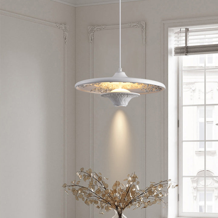 Lámpara colgante LED con platillo volador de resina y acero inoxidable francés tradicional para sala de estar 