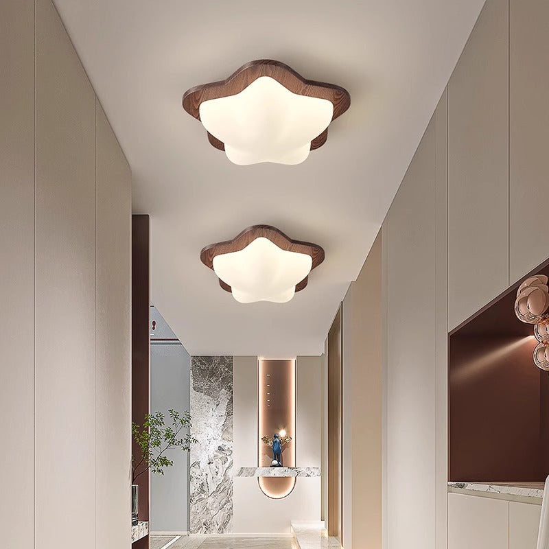 現代北欧ゴムウッドPEスター泡シェードLEDフラッシュマウント天井ライト寝室用 
