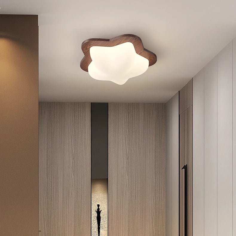 Luz de techo LED empotrada con pantalla de burbuja estrella de PE de madera de caucho nórdica contemporánea para dormitorio 