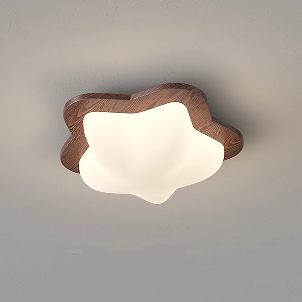 Luz de techo LED empotrada con pantalla de burbuja estrella de PE de madera de caucho nórdica contemporánea para dormitorio 