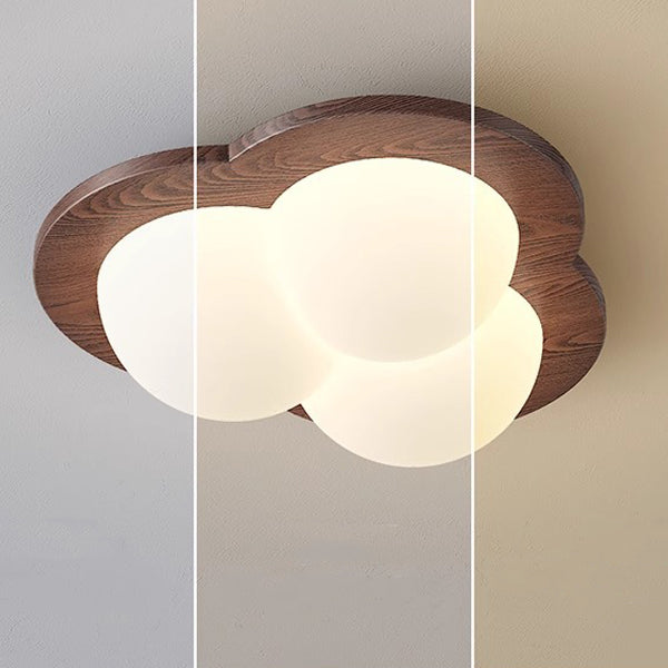 Luz de techo LED empotrada con pantalla de burbuja estrella de PE de madera de caucho nórdica contemporánea para dormitorio 