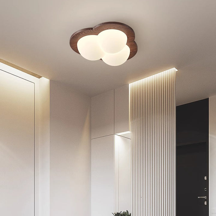 Luz de techo LED empotrada con pantalla de burbuja estrella de PE de madera de caucho nórdica contemporánea para dormitorio 
