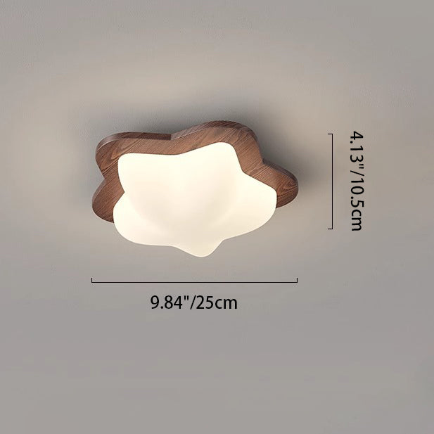 Luz de techo LED empotrada con pantalla de burbuja estrella de PE de madera de caucho nórdica contemporánea para dormitorio 