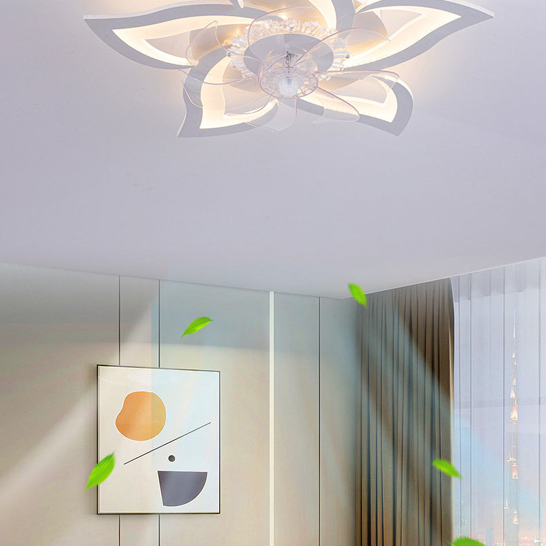 Contemporary Creative Aluminum Acrylic ABS Fan LED Flush Mount Ceiling Fan Light For Bedroom