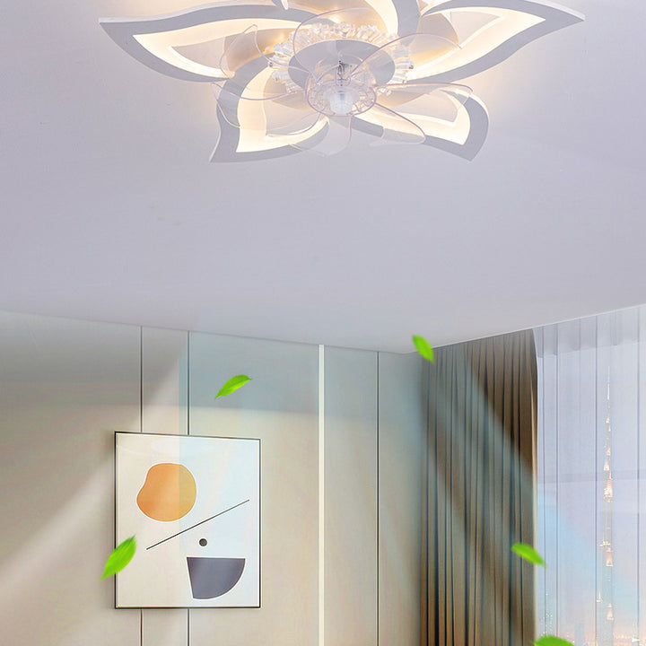 Contemporary Creative Aluminum Acrylic ABS Fan LED Flush Mount Ceiling Fan Light For Bedroom
