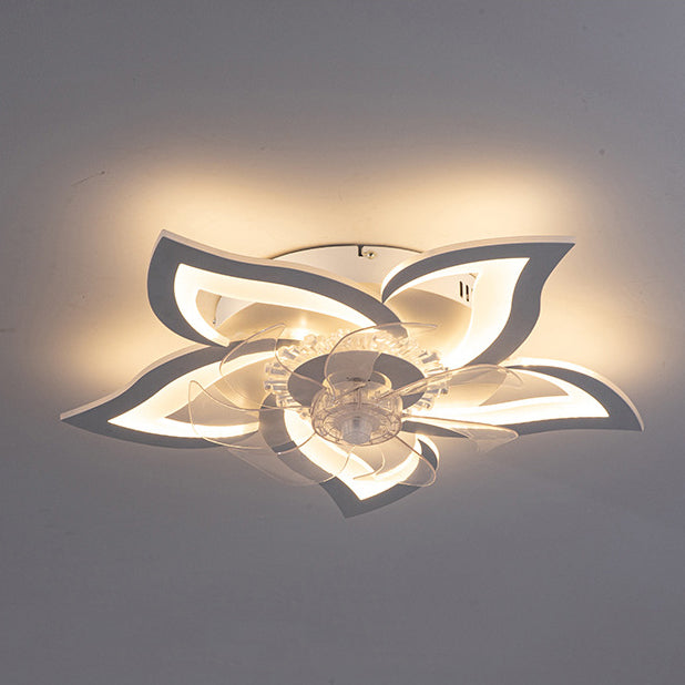 Contemporary Creative Aluminum Acrylic ABS Fan LED Flush Mount Ceiling Fan Light For Bedroom