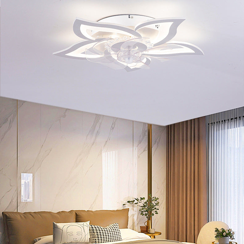 Contemporary Creative Aluminum Acrylic ABS Fan LED Flush Mount Ceiling Fan Light For Bedroom