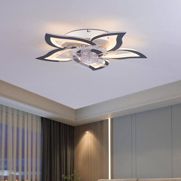 Contemporary Creative Aluminum Acrylic ABS Fan LED Flush Mount Ceiling Fan Light For Bedroom