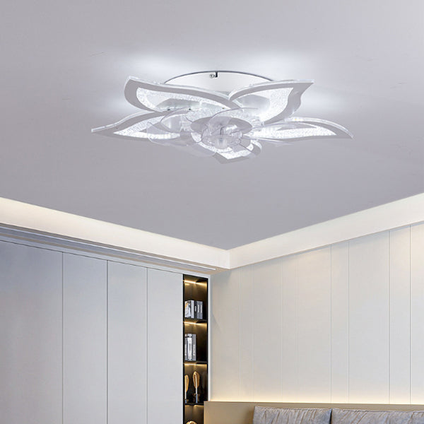 Contemporary Creative Aluminum Acrylic ABS Fan LED Flush Mount Ceiling Fan Light For Bedroom