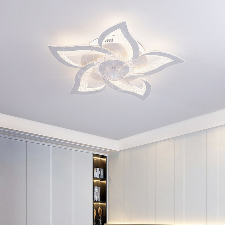Contemporary Creative Aluminum Acrylic ABS Fan LED Flush Mount Ceiling Fan Light For Bedroom