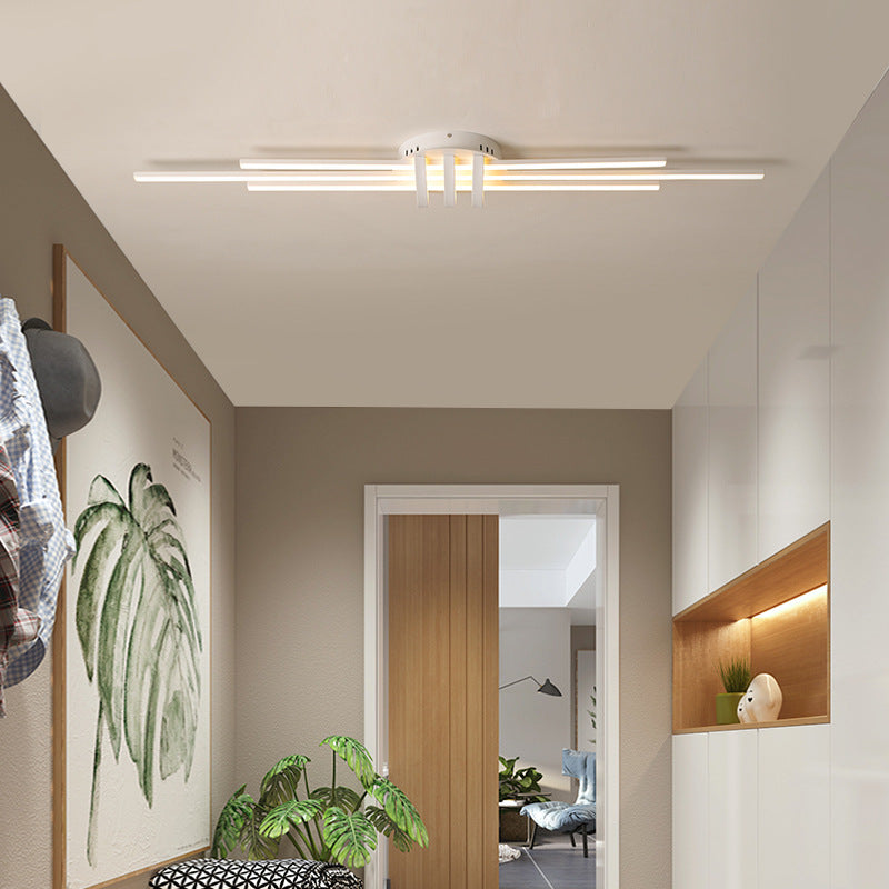 Plafonnier LED contemporain en aluminium avec abat-jour en PVC en bande longue pour chambre à coucher 