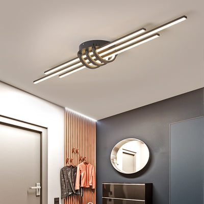 Plafonnier LED contemporain en aluminium avec abat-jour en PVC en bande longue pour chambre à coucher 