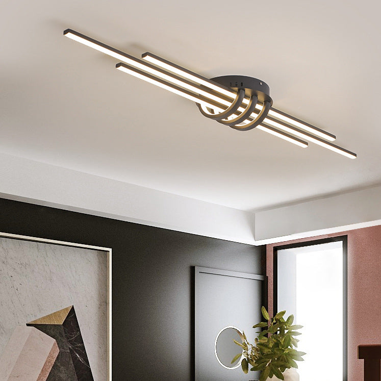 Plafonnier LED contemporain en aluminium avec abat-jour en PVC en bande longue pour chambre à coucher 