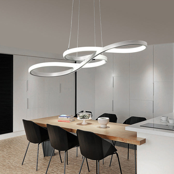 Moderne minimalistische spiralförmige Aluminiumstreifen-Acryl-LED-Pendelleuchte Insellicht für Wohnzimmer 