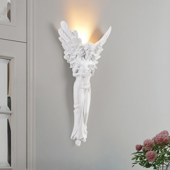 Aplique de pared LED de diseño de ángel de resina tradicional francesa para sala de estar 