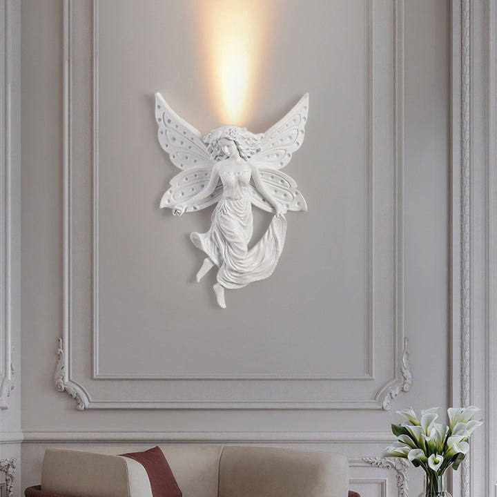 Aplique de pared LED de diseño de ángel de resina tradicional francesa para sala de estar 