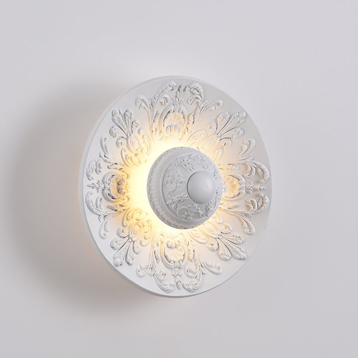 Traditional Vintage Stainless Steel Resin Carved Disc LED Wall Sconce Lamp For Living Room