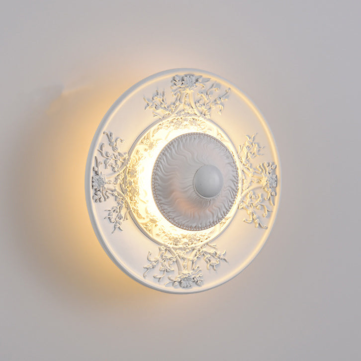 Traditional Vintage Stainless Steel Resin Carved Disc LED Wall Sconce Lamp For Living Room