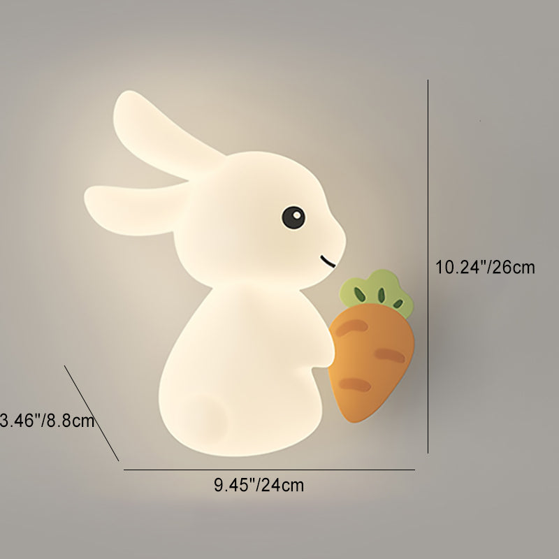 Zeitgenössische kreative Tierkaninchen-Karotten-PE-Eisen-LED-Wandleuchte für das Wohnzimmer 