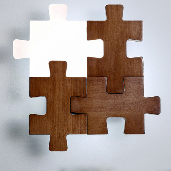 Traditionelle japanische Wandleuchte aus massivem Holz mit Acrylblock-Puzzle und LED für das Wohnzimmer 