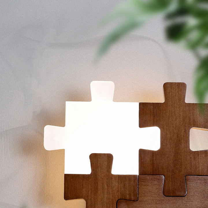 Traditionelle japanische Wandleuchte aus massivem Holz mit Acrylblock-Puzzle und LED für das Wohnzimmer 