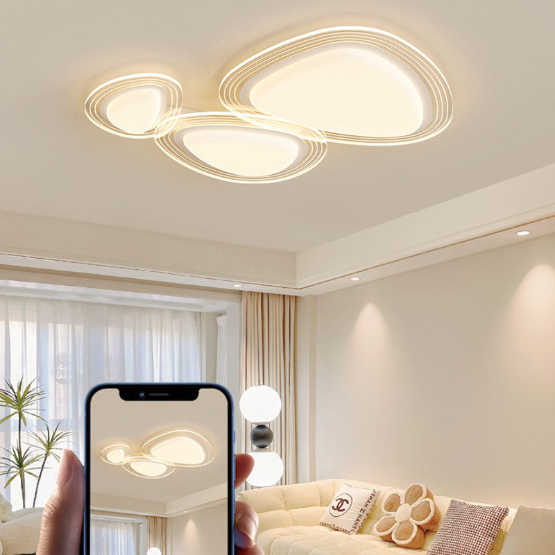 Plafonnier LED avec abat-jour rond en fer PE de simplicité contemporaine pour chambre 