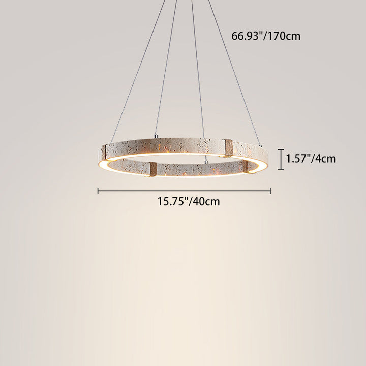 Traditioneller Vintage-Kreisring Travertin Hanfseil LED Pendelleuchte für Wohnzimmer 