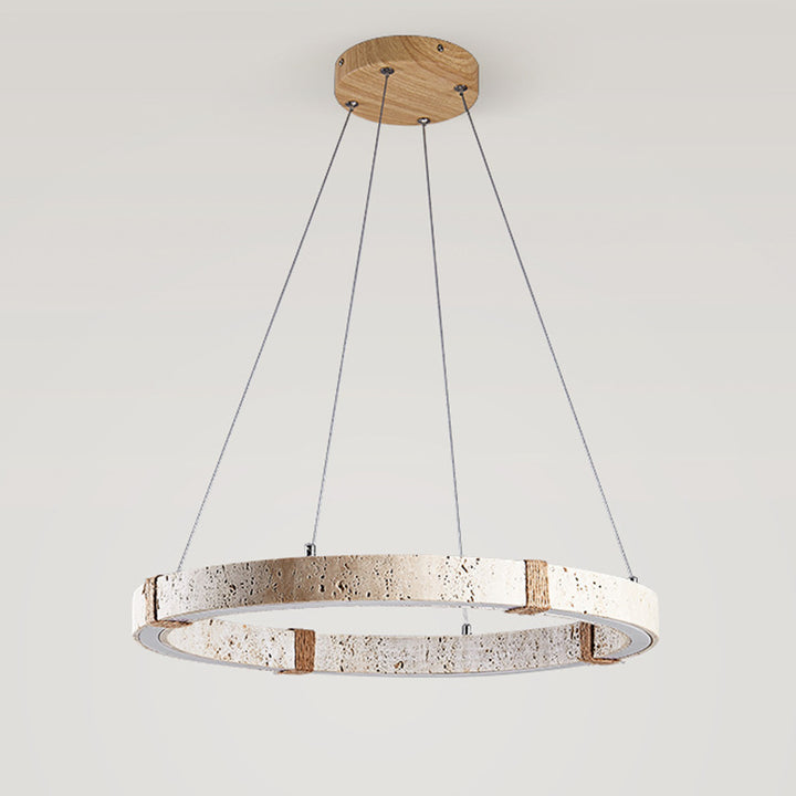 Traditioneller Vintage-Kreisring Travertin Hanfseil LED Pendelleuchte für Wohnzimmer 