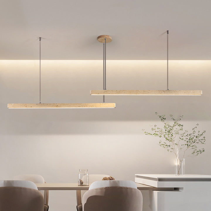 Lustre en bois massif à LED de style vintage traditionnel avec ligne droite en travertin pour salon 