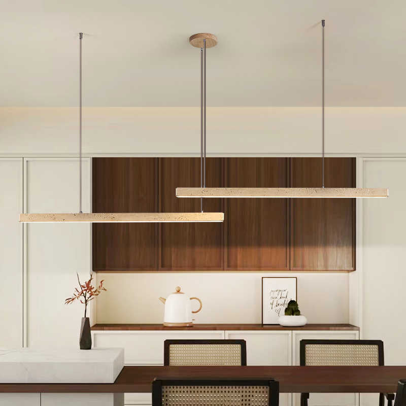 Lustre en bois massif à LED de style vintage traditionnel avec ligne droite en travertin pour salon 