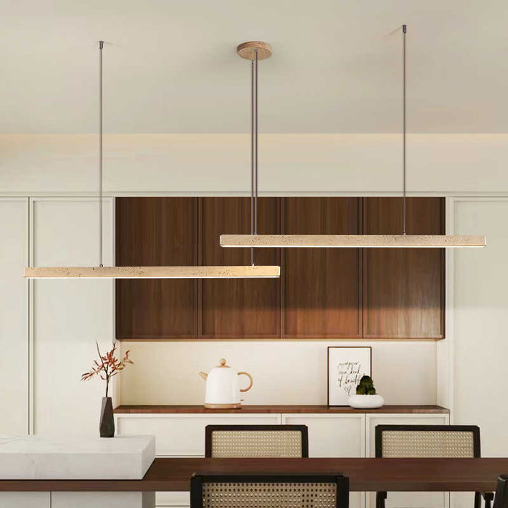 Lustre en bois massif à LED de style vintage traditionnel avec ligne droite en travertin pour salon 