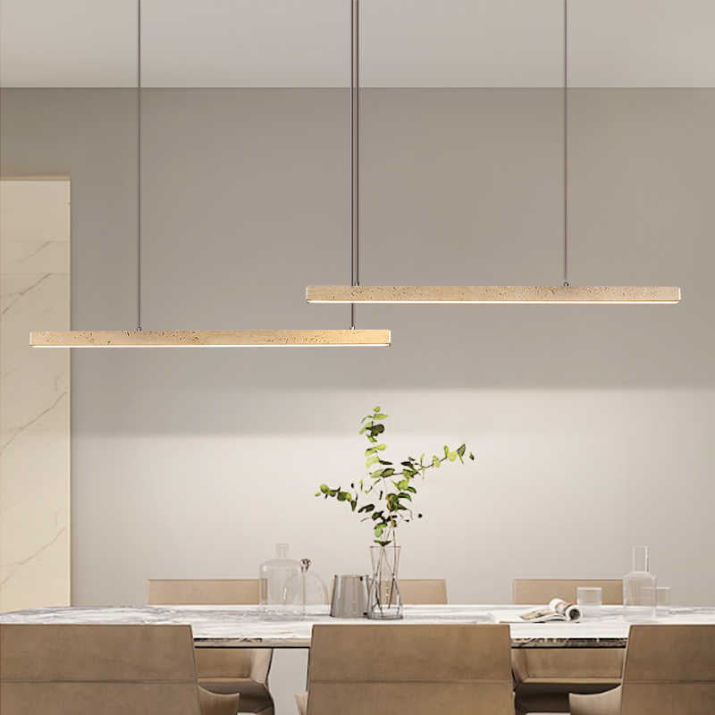 Lustre en bois massif à LED de style vintage traditionnel avec ligne droite en travertin pour salon 