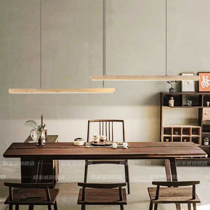 Lustre en bois massif à LED de style vintage traditionnel avec ligne droite en travertin pour salon 