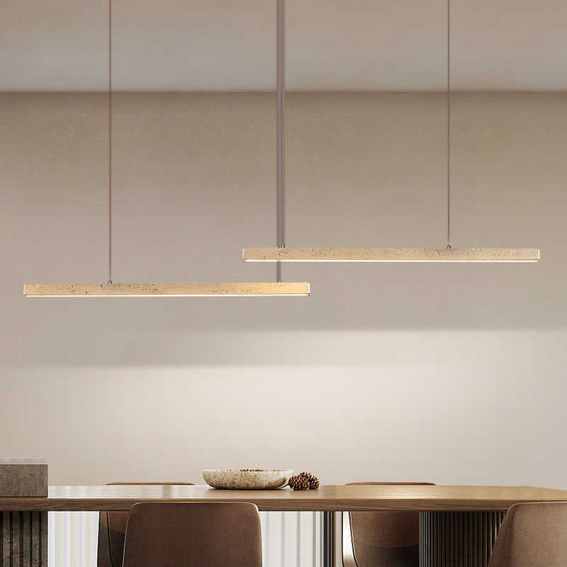 Lustre en bois massif à LED de style vintage traditionnel avec ligne droite en travertin pour salon 