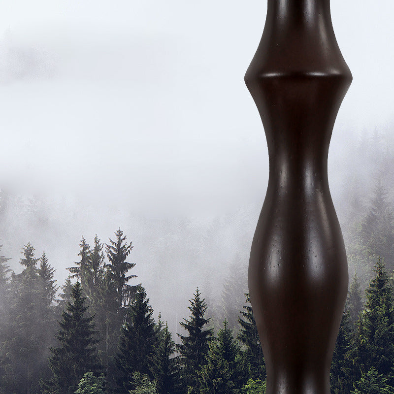 Lampe de sol contemporaine en bois et fer avec abat-jour rond en tissu rétro à 1 lumière pour salon 