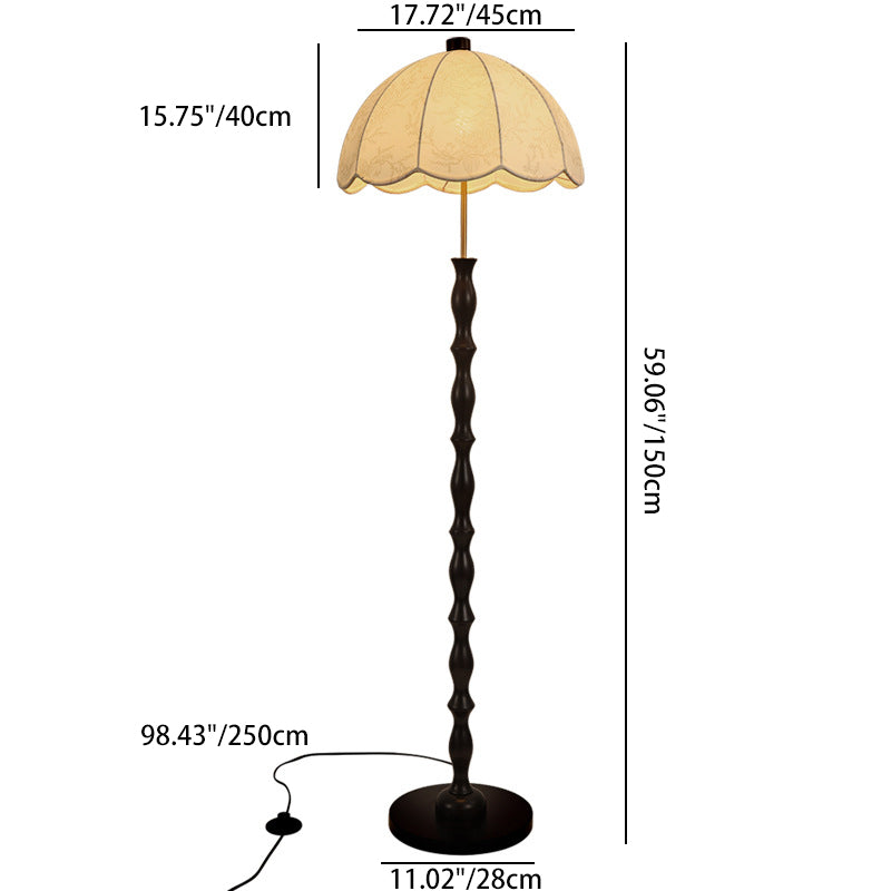 Lampe de sol contemporaine en bois et fer avec abat-jour rond en tissu rétro à 1 lumière pour salon 