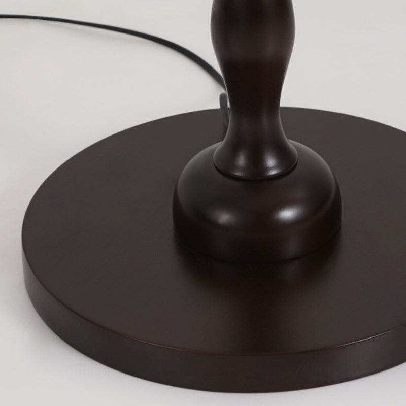 Lampe de sol contemporaine en bois et fer avec abat-jour rond en tissu rétro à 1 lumière pour salon 