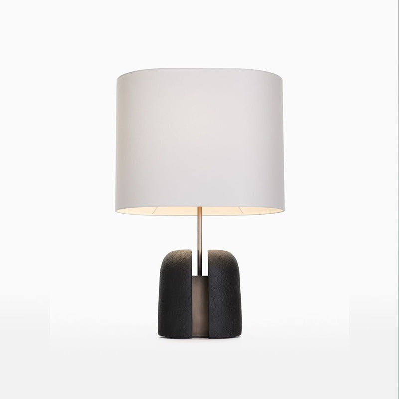 Pantalla redonda de tela europea tradicional lámpara de mesa de resina de 1 luz para dormitorio 