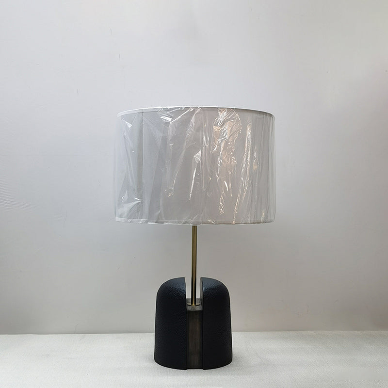 Pantalla redonda de tela europea tradicional lámpara de mesa de resina de 1 luz para dormitorio 