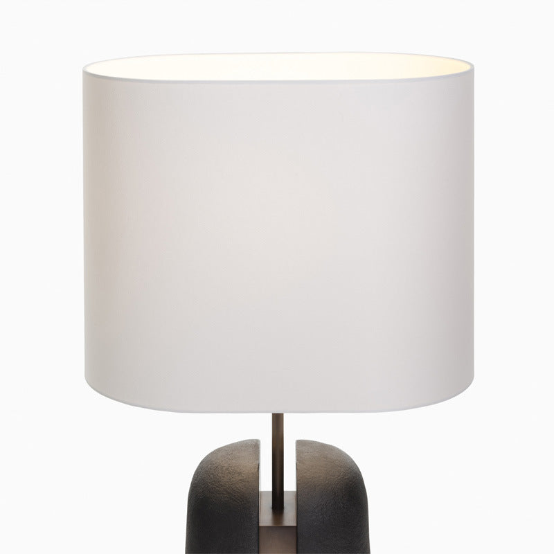 Pantalla redonda de tela europea tradicional lámpara de mesa de resina de 1 luz para dormitorio 