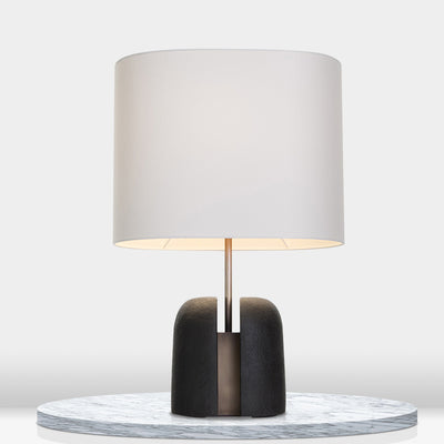 Pantalla redonda de tela europea tradicional lámpara de mesa de resina de 1 luz para dormitorio 