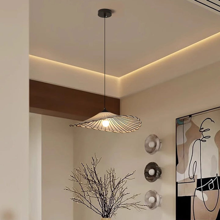 Matériel traditionnel japonais Abat-jour en tissu feuille de lotus Suspension 1 lumière pour salon 