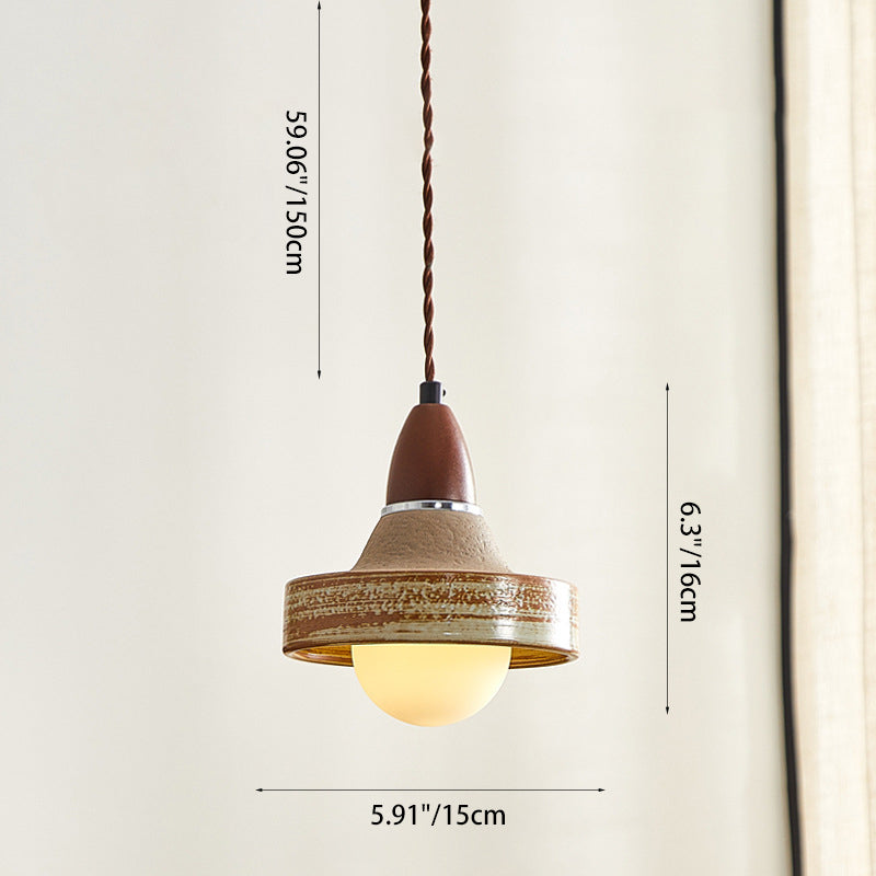 Suspension ronde en céramique bois japonais traditionnel à 1 lumière pour salon 