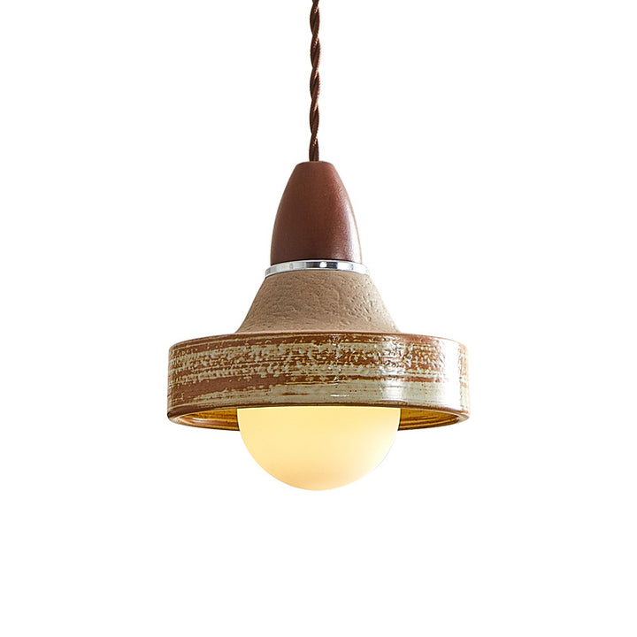Suspension ronde en céramique bois japonais traditionnel à 1 lumière pour salon 