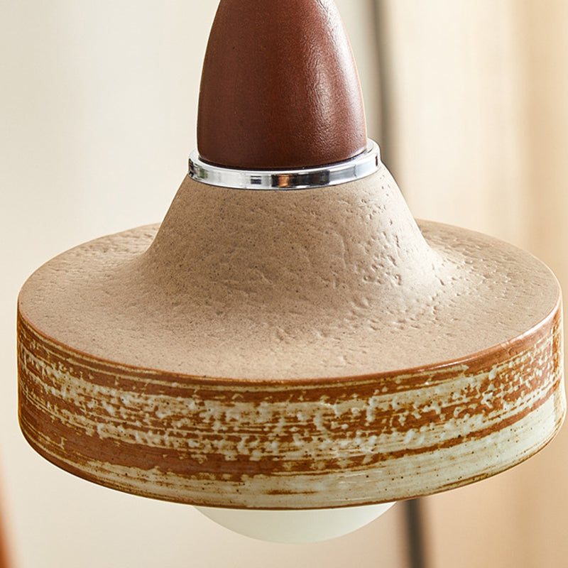 Suspension ronde en céramique bois japonais traditionnel à 1 lumière pour salon 