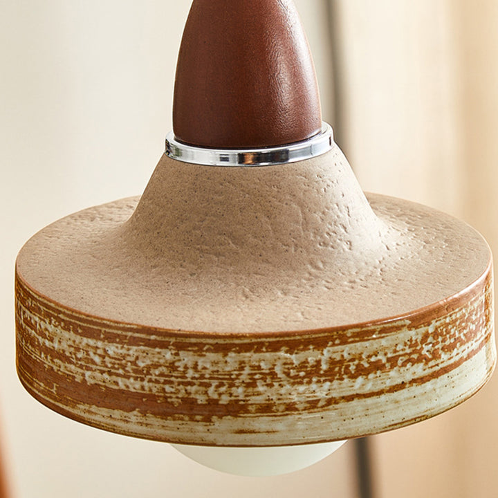 Suspension ronde en céramique bois japonais traditionnel à 1 lumière pour salon 
