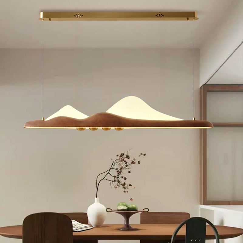 ضوء قلادة LED على شكل جزيرة مع قمة أكريليك وحبوب خشبية تقليدية صينية طويلة لغرفة المعيشة 